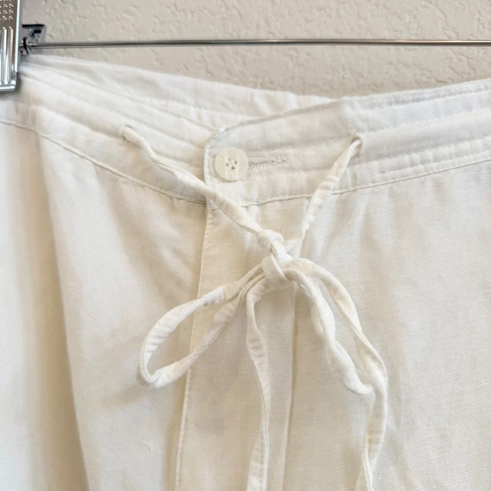 Linea Uomo Mens White Linen Blend Drawstring Relaxed Pants W48 x L30